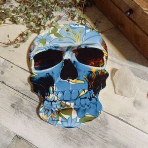 Floral Sugar Skull Ceramic Wall Hanging Plaque-Cork Back